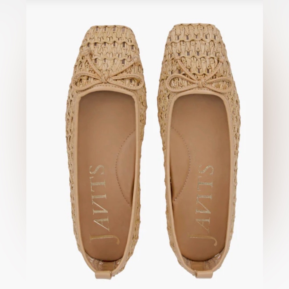 Eric Javits Parris Raffia Natural Woven Square-Toe Ballet Flats in Tan Size8.5